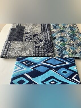 Quilting Fabric Lot Sewing Material Crafts Patchwork Print Abstract Blue White